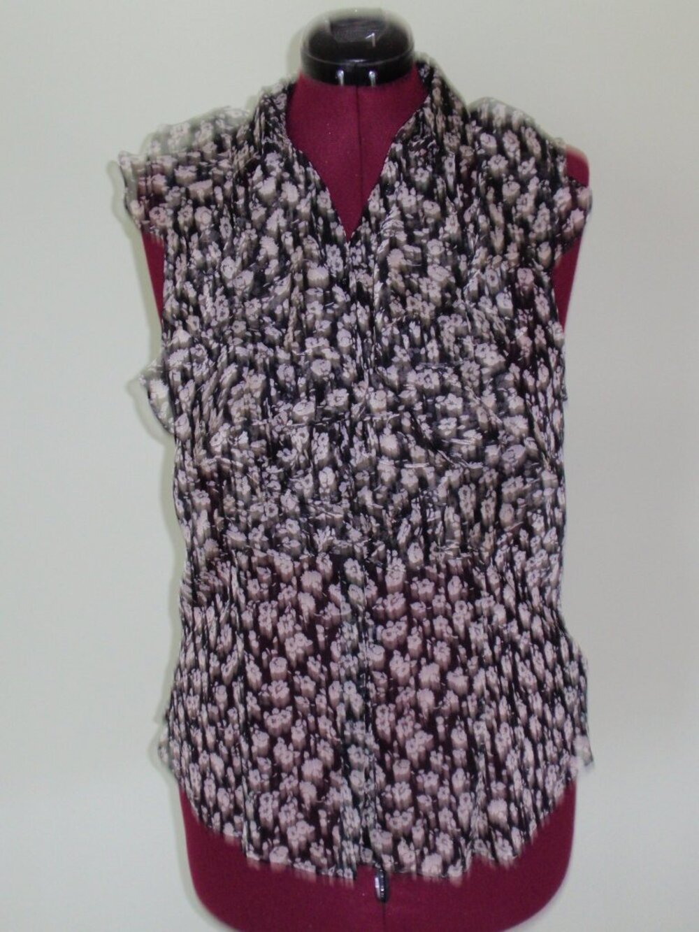 Ralph Lauren Blouse Button Up Sleeveless Ruffles Sheer Black Sz 14 Floral
